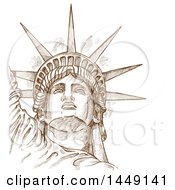 Poster, Art Print Of Brown Sketched Or Engraved Statue Of Liberty Face
