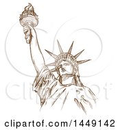 Poster, Art Print Of Brown Sketched Or Engraved Statue Of Liberty