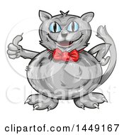 Clipart Graphic Of A Cartoon Chubby Gray Cat Giving A Thumb Up Royalty Free Vector Illustration