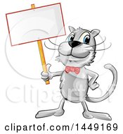 Poster, Art Print Of Cartoon Happy Gray Cat Holding A Blank Sign