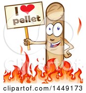 Clipart Graphic Of A Cartoon Fire Pellet Mascot Holding A Sign In Flames Royalty Free Vector Illustration