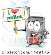 Cartoon Pellet Stove Mascot Holding A Sign