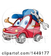 Cartoon Car Mascot Mechanic Holding A Wrench And Giving A Thumb Up