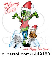 Poster, Art Print Of Christmas Zombie And Owl In A Cemetery With Greetings
