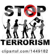 Clipart Graphic Of A Stop Terrorism Design With Silhouetted Armed Men Royalty Free Vector Illustration