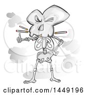 Clipart Graphic Of A Cartoon Smoker Skeleton Holding A Thumb Up Royalty Free Vector Illustration by Domenico Condello