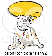Thoughtful Bulldog Resting His Chin On His Paw Clipart Illustration