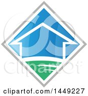 Poster, Art Print Of House In A Blue Green And Gray Diamond