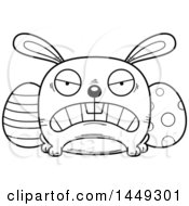 Clipart Graphic Of A Cartoon Black And White Lineart Mad Easter Bunny Character Mascot Royalty Free Vector Illustration