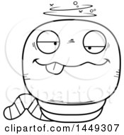 Clipart Graphic Of A Cartoon Black And White Lineart Drunk Worm Character Mascot Royalty Free Vector Illustration