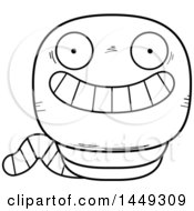 Clipart Graphic Of A Cartoon Black And White Lineart Grinning Worm Character Mascot Royalty Free Vector Illustration