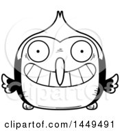 Clipart Graphic Of A Cartoon Black And White Lineart Grinning Woodpecker Character Mascot Royalty Free Vector Illustration