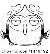Clipart Graphic Of A Cartoon Black And White Lineart Loving Woodpecker Character Mascot Royalty Free Vector Illustration