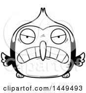 Clipart Graphic Of A Cartoon Black And White Lineart Mad Woodpecker Character Mascot Royalty Free Vector Illustration