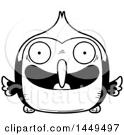 Clipart Graphic Of A Cartoon Black And White Lineart Happy Woodpecker Character Mascot Royalty Free Vector Illustration
