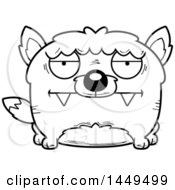 Clipart Graphic Of A Cartoon Black And White Lineart Bored Wolf Character Mascot Royalty Free Vector Illustration