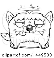 Clipart Graphic Of A Cartoon Black And White Lineart Drunk Wolf Character Mascot Royalty Free Vector Illustration