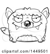 Clipart Graphic Of A Cartoon Black And White Lineart Evil Wolf Character Mascot Royalty Free Vector Illustration