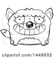 Clipart Graphic Of A Cartoon Black And White Lineart Grinning Wolf Character Mascot Royalty Free Vector Illustration