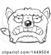 Clipart Graphic Of A Cartoon Black And White Lineart Mad Wolf Character Mascot Royalty Free Vector Illustration