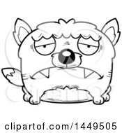 Poster, Art Print Of Cartoon Black And White Lineart Sad Wolf Character Mascot