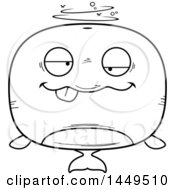 Clipart Graphic Of A Cartoon Black And White Lineart Drunk Whale Character Mascot Royalty Free Vector Illustration