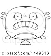 Clipart Graphic Of A Cartoon Black And White Lineart Scared Whale Character Mascot Royalty Free Vector Illustration