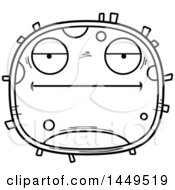 Clipart Graphic Of A Cartoon Black And White Lineart Bored Cell Character Mascot Royalty Free Vector Illustration
