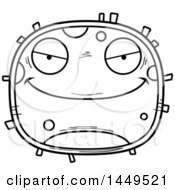 Clipart Graphic Of A Cartoon Black And White Lineart Evil Cell Character Mascot Royalty Free Vector Illustration
