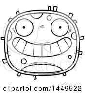 Clipart Graphic Of A Cartoon Black And White Lineart Grinning Cell Character Mascot Royalty Free Vector Illustration