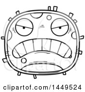 Clipart Graphic Of A Cartoon Black And White Lineart Mad Cell Character Mascot Royalty Free Vector Illustration