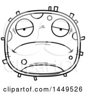 Clipart Graphic Of A Cartoon Black And White Lineart Sad Cell Character Mascot Royalty Free Vector Illustration