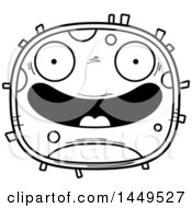 Clipart Graphic Of A Cartoon Black And White Lineart Happy Cell Character Mascot Royalty Free Vector Illustration