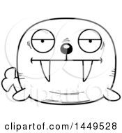 Poster, Art Print Of Cartoon Black And White Lineart Bored Walrus Character Mascot
