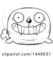 Clipart Graphic Of A Cartoon Black And White Lineart Grinning Walrus Character Mascot Royalty Free Vector Illustration
