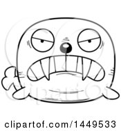 Clipart Graphic Of A Cartoon Black And White Lineart Mad Walrus Character Mascot Royalty Free Vector Illustration