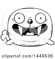 Poster, Art Print Of Cartoon Black And White Lineart Happy Walrus Character Mascot
