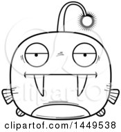 Clipart Graphic Of A Cartoon Black And White Lineart Bored Viperfish Character Mascot Royalty Free Vector Illustration