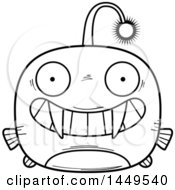 Clipart Graphic Of A Cartoon Black And White Lineart Grinning Viperfish Character Mascot Royalty Free Vector Illustration