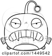 Clipart Graphic Of A Cartoon Black And White Lineart Mad Viperfish Character Mascot Royalty Free Vector Illustration