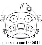 Clipart Graphic Of A Cartoon Black And White Lineart Scared Viperfish Character Mascot Royalty Free Vector Illustration