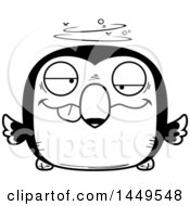 Clipart Graphic Of A Cartoon Black And White Lineart Drunk Toucan Bird Character Mascot Royalty Free Vector Illustration