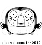 Poster, Art Print Of Cartoon Black And White Lineart Grinning Toucan Bird Character Mascot