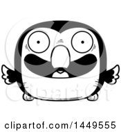Clipart Graphic Of A Cartoon Black And White Lineart Happy Toucan Bird Character Mascot Royalty Free Vector Illustration