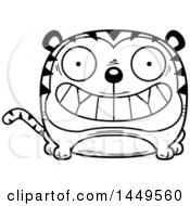 Poster, Art Print Of Cartoon Black And White Lineart Grinning Tiger Character Mascot