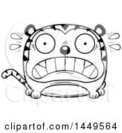 Poster, Art Print Of Cartoon Black And White Lineart Scared Tiger Character Mascot