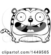 Poster, Art Print Of Cartoon Black And White Lineart Happy Tiger Character Mascot