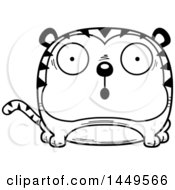 Poster, Art Print Of Cartoon Black And White Lineart Surprised Tiger Character Mascot