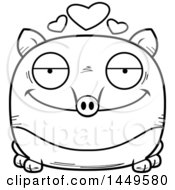 Clipart Graphic Of A Cartoon Black And White Lineart Loving Tapir Character Mascot Royalty Free Vector Illustration