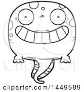 Clipart Graphic Of A Cartoon Black And White Lineart Grinning Tadpole Pollywog Character Mascot Royalty Free Vector Illustration by Cory Thoman